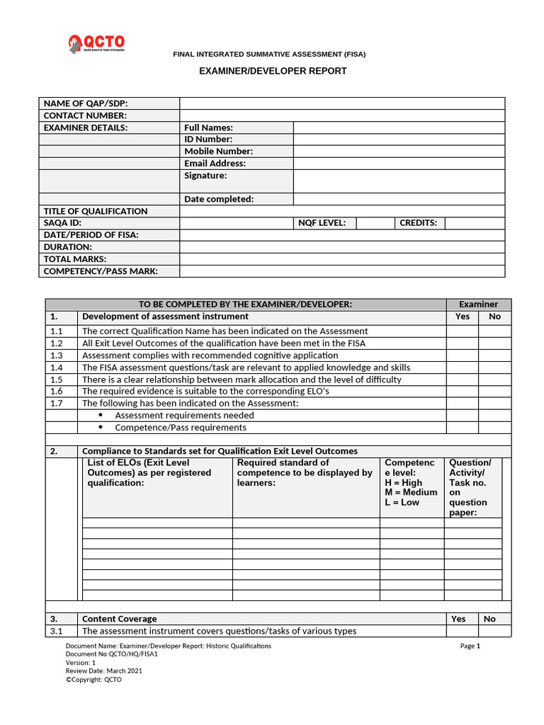FISA Examiner Developer Report | PDF | Educational Assessment