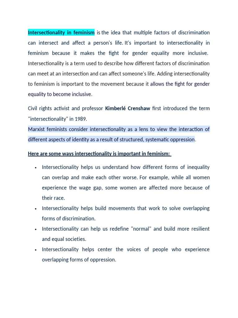 Understanding Intersectionality in Feminism | PDF