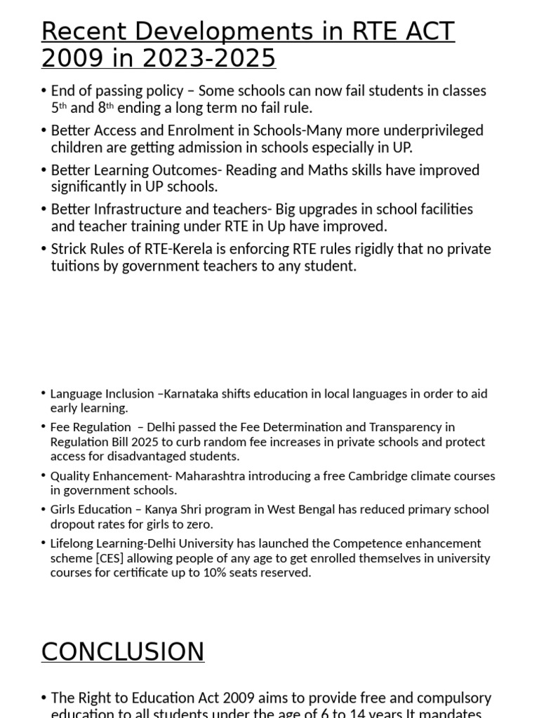 RTE Act 2009: Key Developments 2023-2025 | PDF