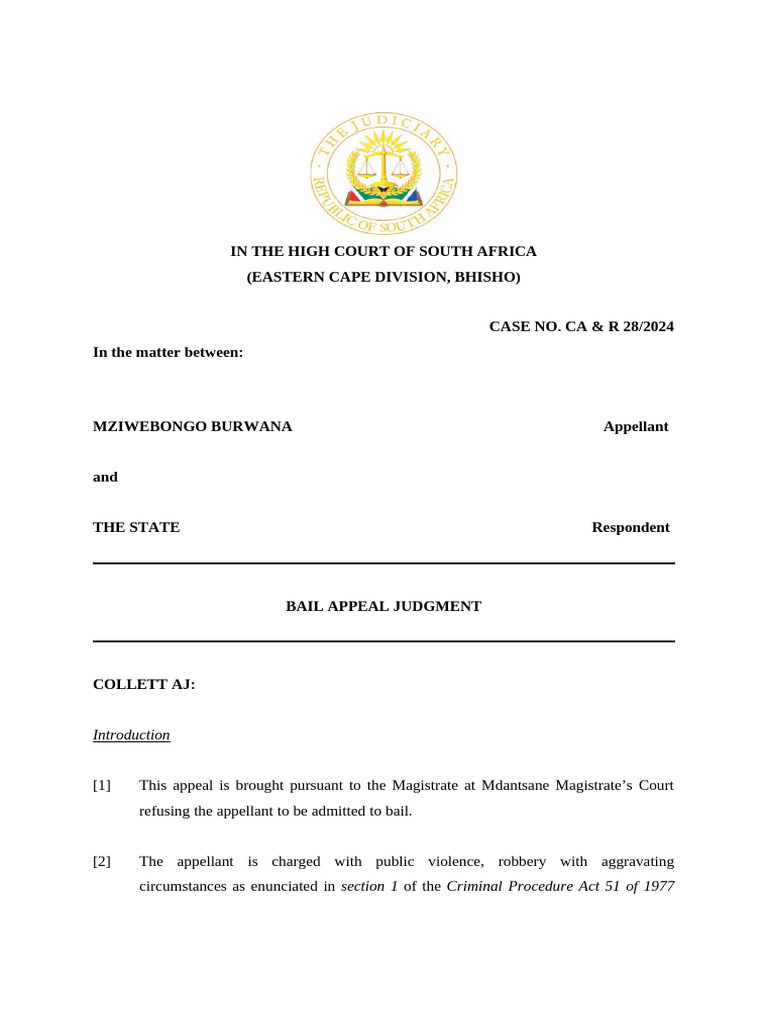 Bail Appeal Judgment in Burwana Case | PDF | Bail | Crime & Violence