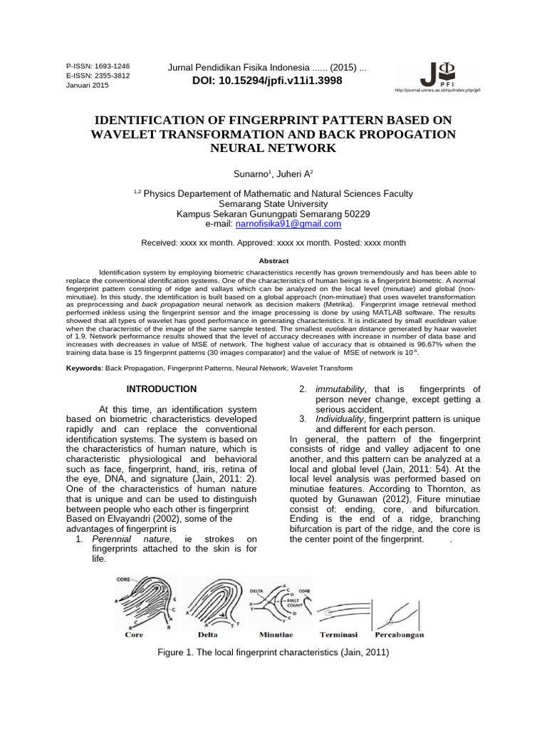 Sunarno - JPFI Articles Fingerprint Neural Network | PDF | Fingerprint ...