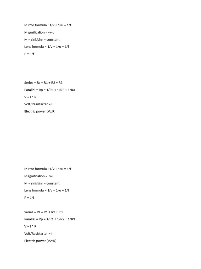 Optics and Electrical Formulas Explained | PDF