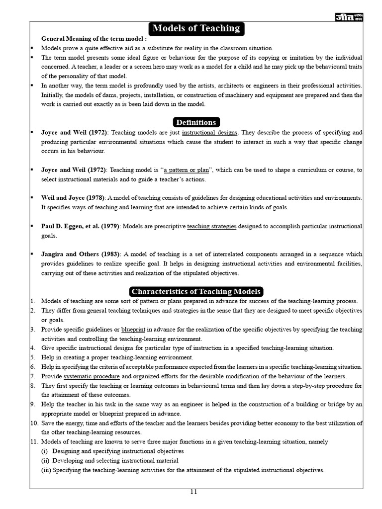 UNIT-V Models of Teaching - 250315 - 202000 | PDF | Teachers | Learning