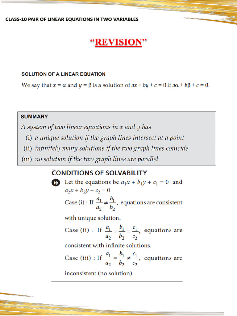 Linear Equations Revision | PDF