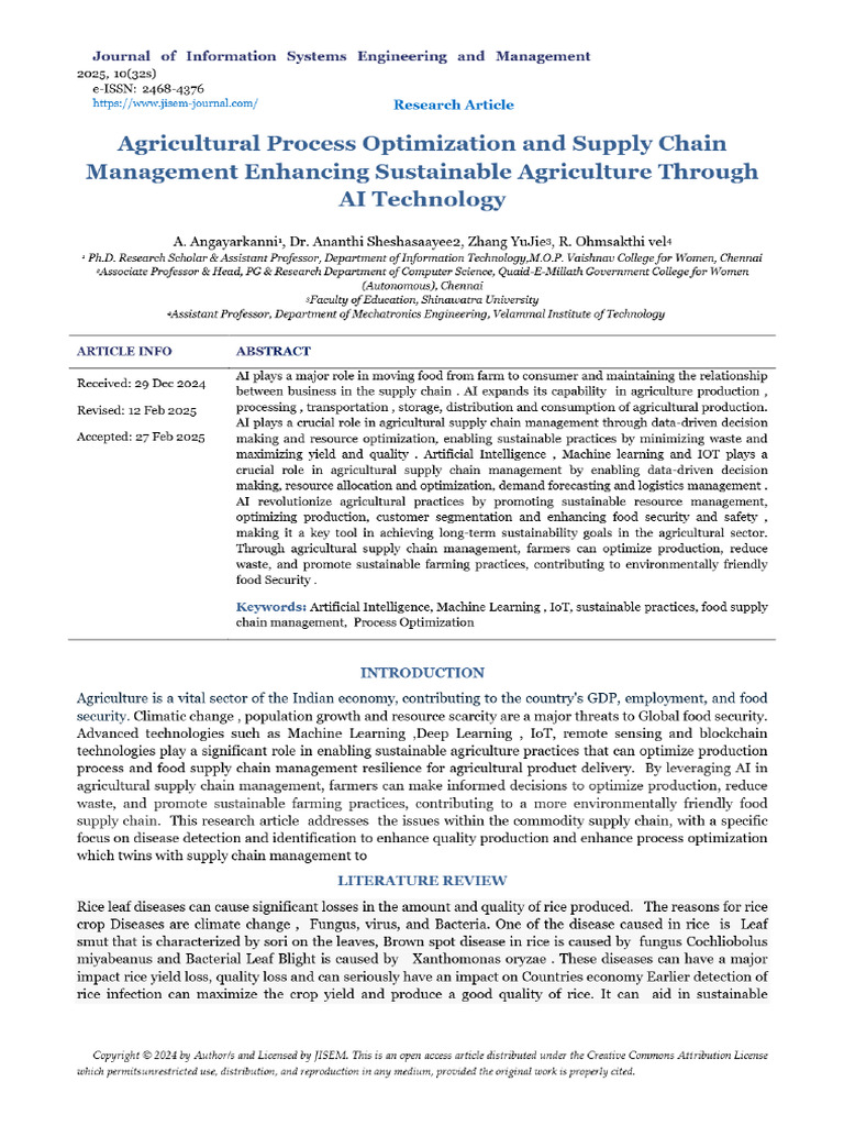 View of Agricultural Process Optimization and Supply Chain Management ...