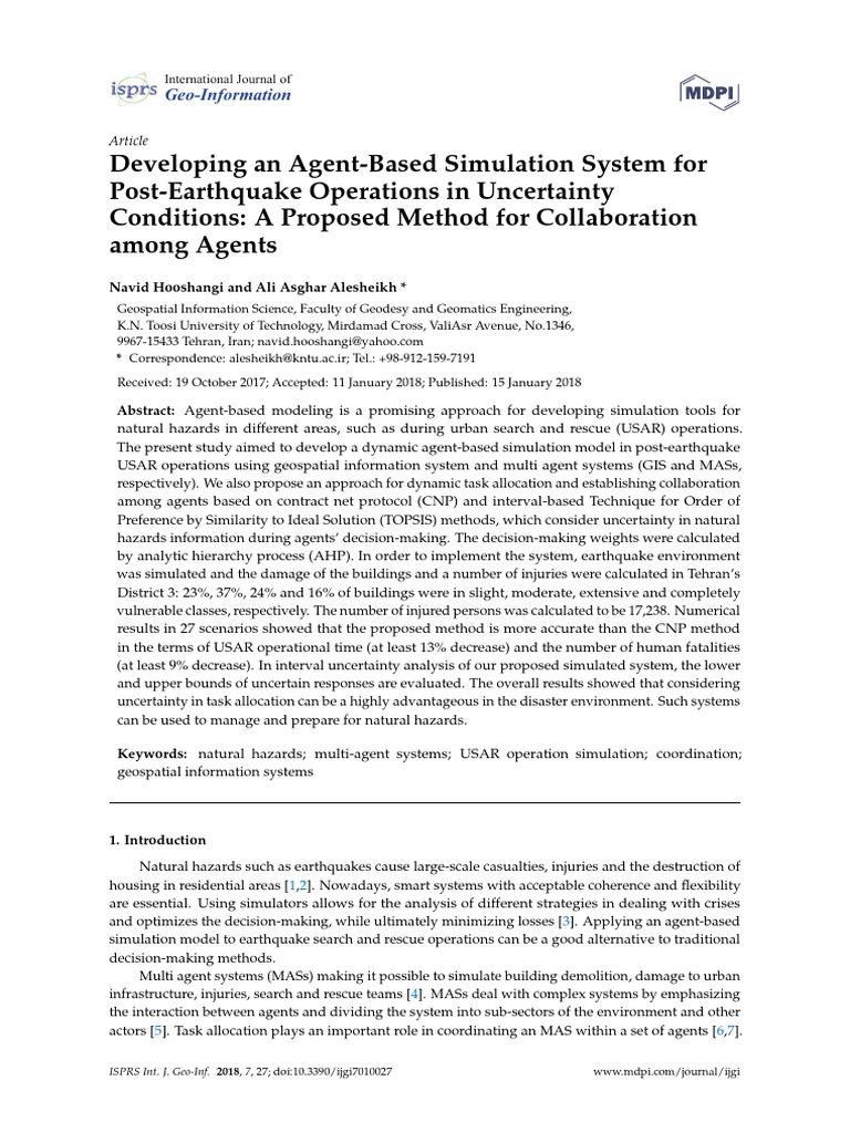 Agent-Based Simulation for Post-Earthquake USAR | PDF | Fuzzy Logic ...
