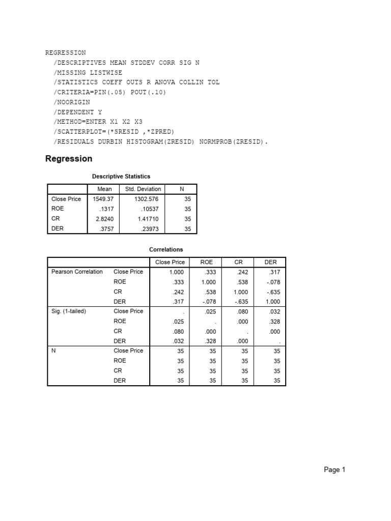Regression Analysis of Close Price | PDF | Errors And Residuals ...