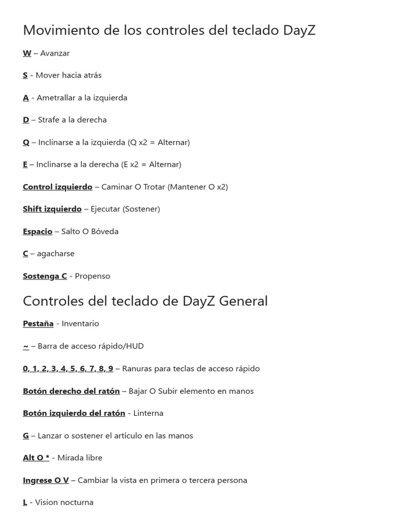 Controles de Teclado en DayZ | PDF