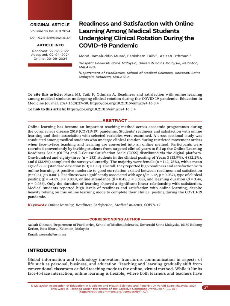 Medical Students' Online Learning Satisfaction | PDF | Educational ...
