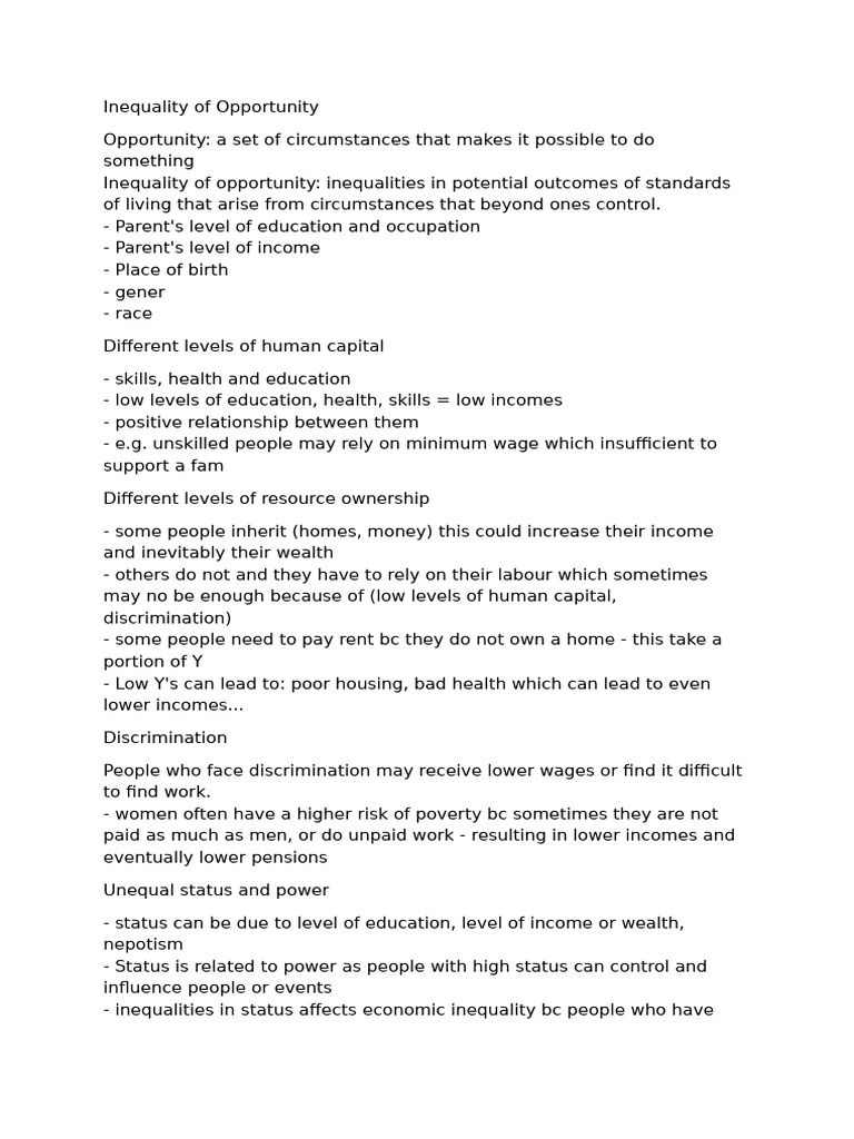 Causes and Effects of Opportunity Inequality | PDF | Taxes | Economic ...