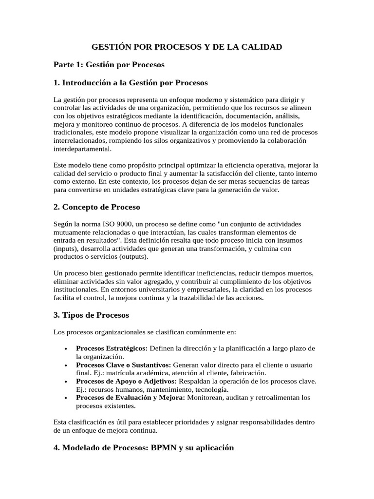 Gestión Por Procesos y de La Calidad Resumen | PDF | Calidad (comercial ...