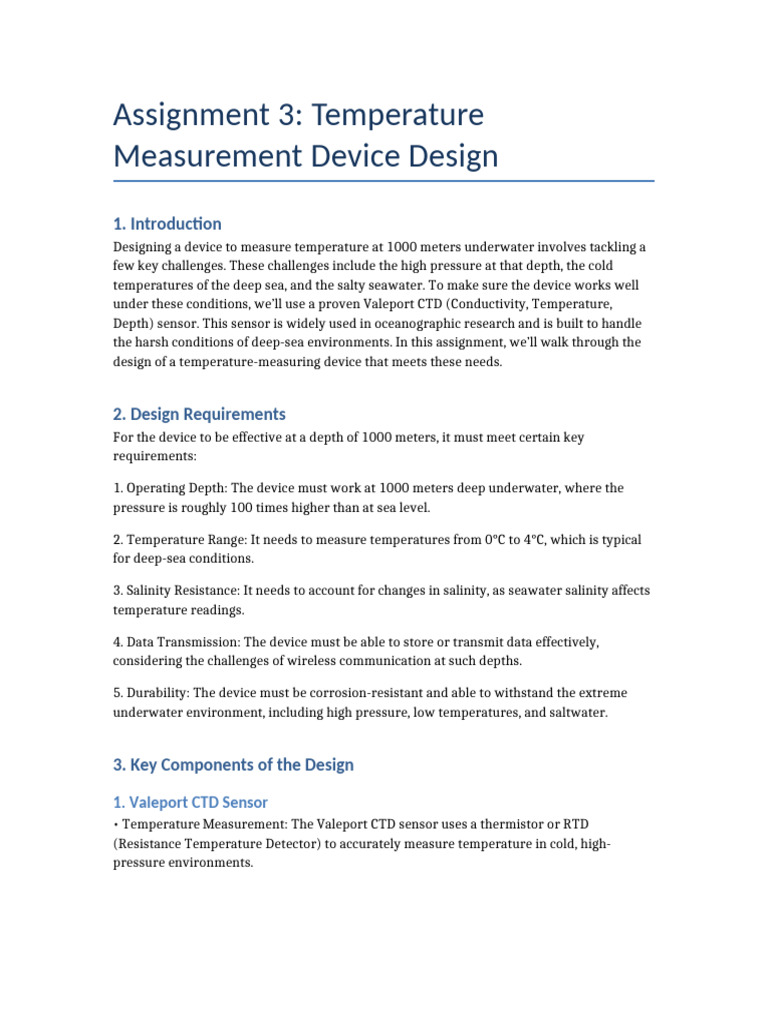 Deep-Sea Temperature Sensor Design | PDF | Salinity | Energy Harvesting
