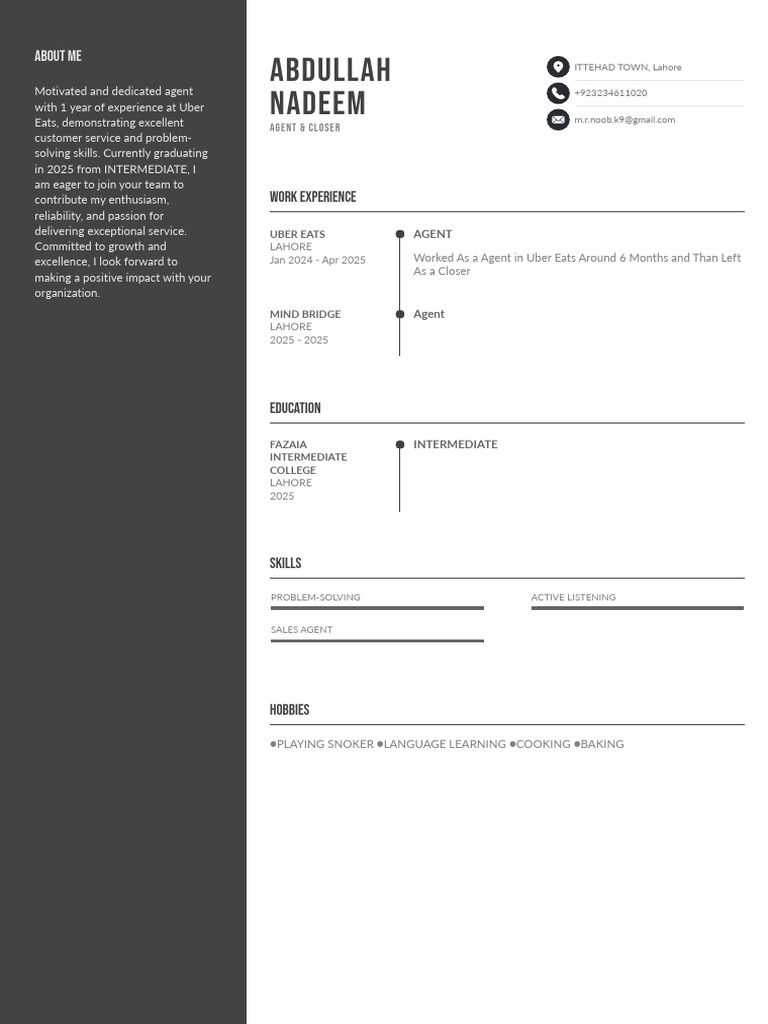 Abdullah Nadeem: Work Experience | PDF