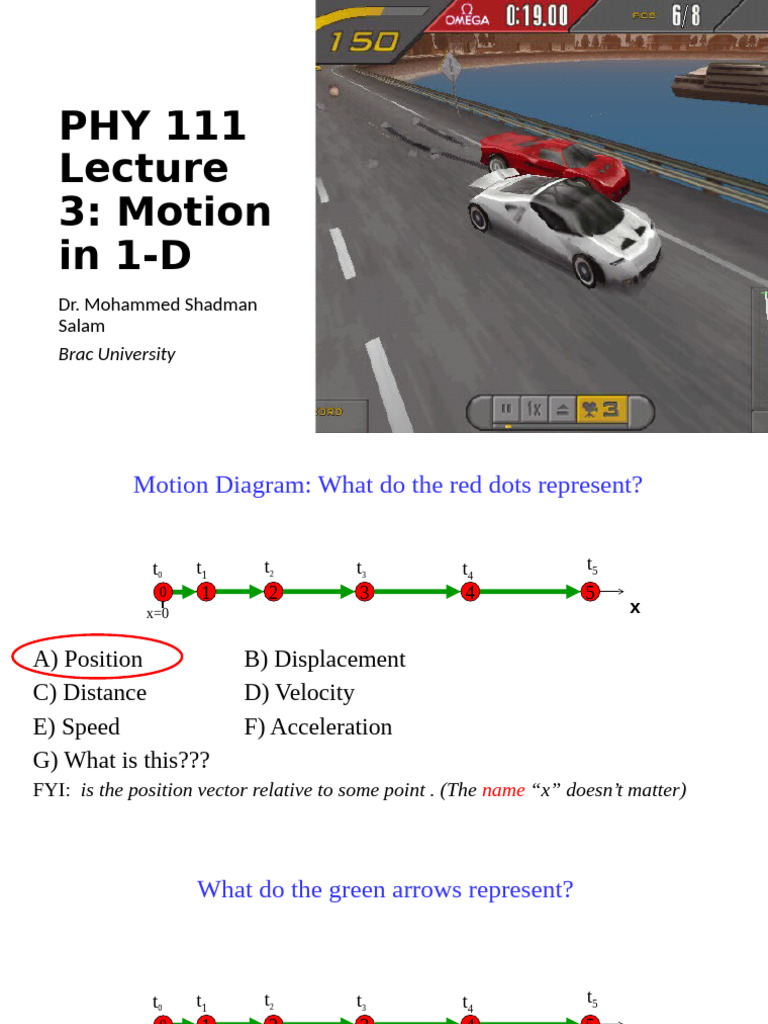 1-D Motion Concepts in Physics | PDF | Acceleration | Velocity
