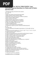 Cs2403 Digital Signal Processing Anna University Imporant Questions Two Marks and 16 Marks Question Bank