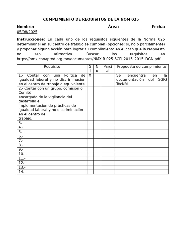 Cumplimiento NOM 025: Requisitos Laborales | PDF