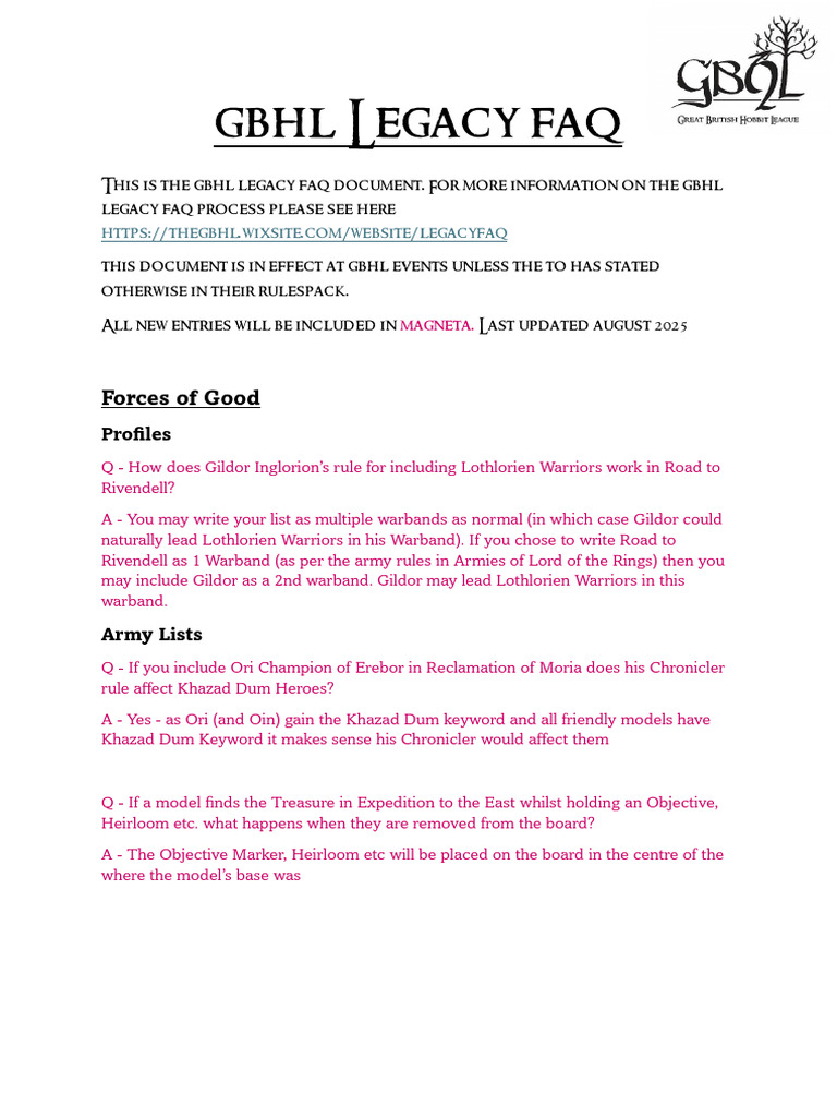GBHL Legacy FAQ Overview | PDF