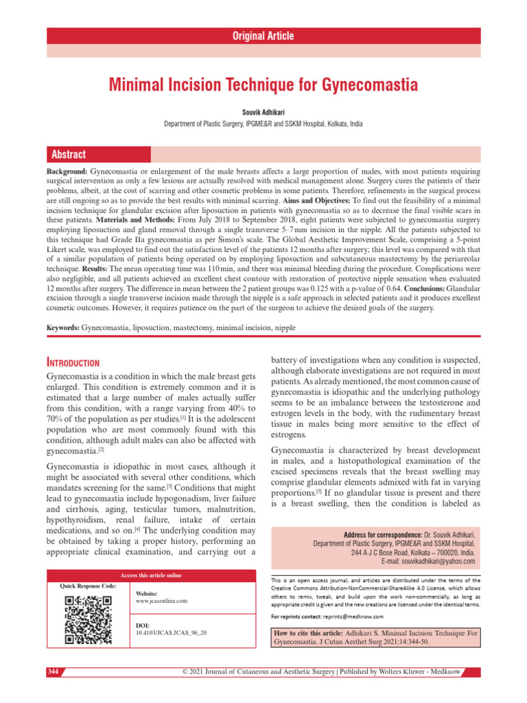 Minimal Incision Gynecomastia Technique | PDF | Surgery | Organ (Anatomy)