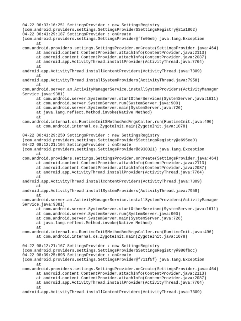Android SettingsProvider Exceptions Log | PDF