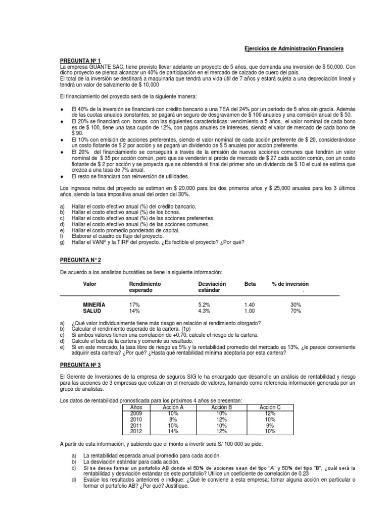 Ejercicios de Administración Financiera | PDF | Acciones preferentes ...