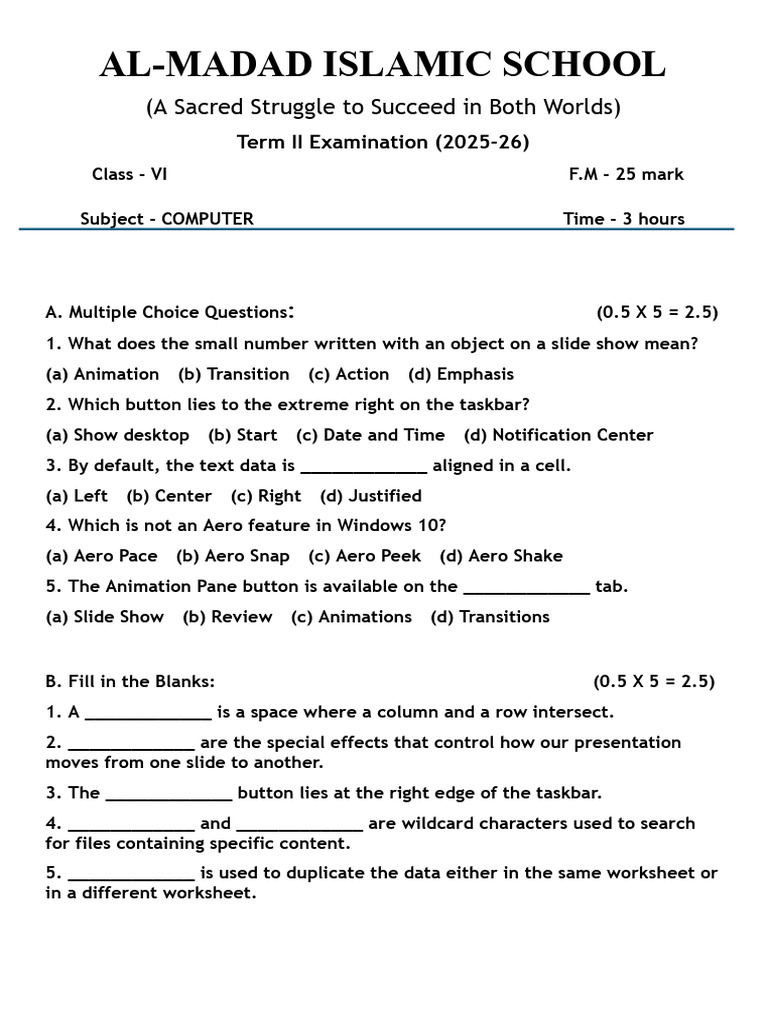 Class-6 QuestionPaper | PDF | Software | System Software