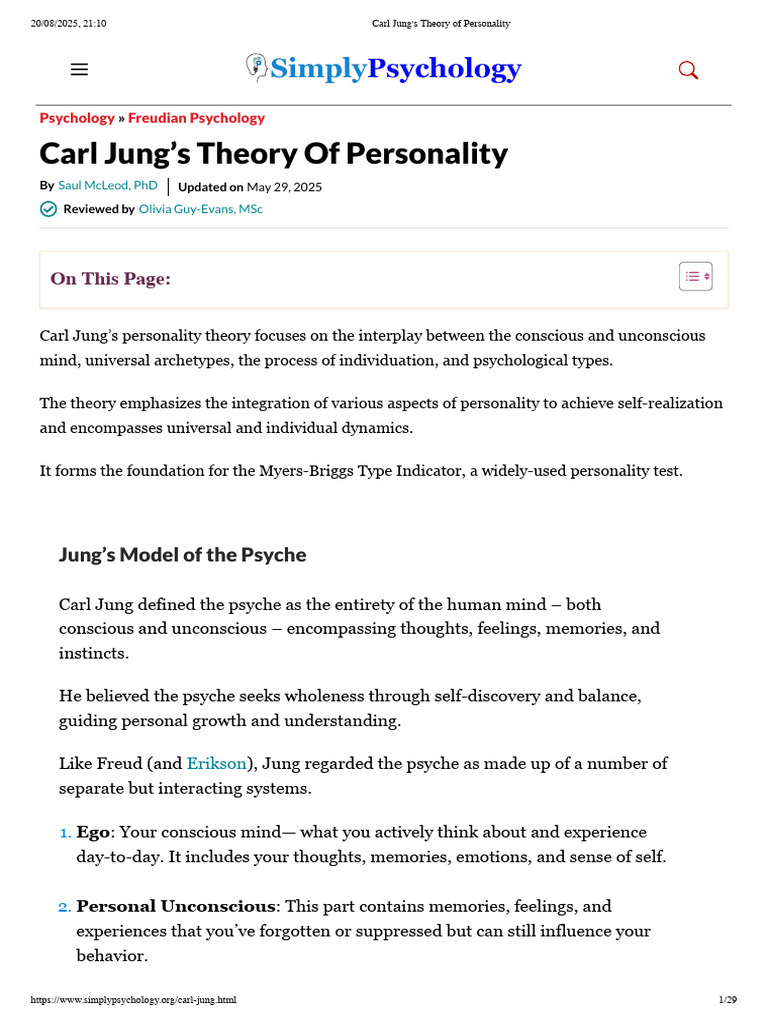 Carl Jung's Personality Theory Explained | PDF | Shadow (Psychology ...