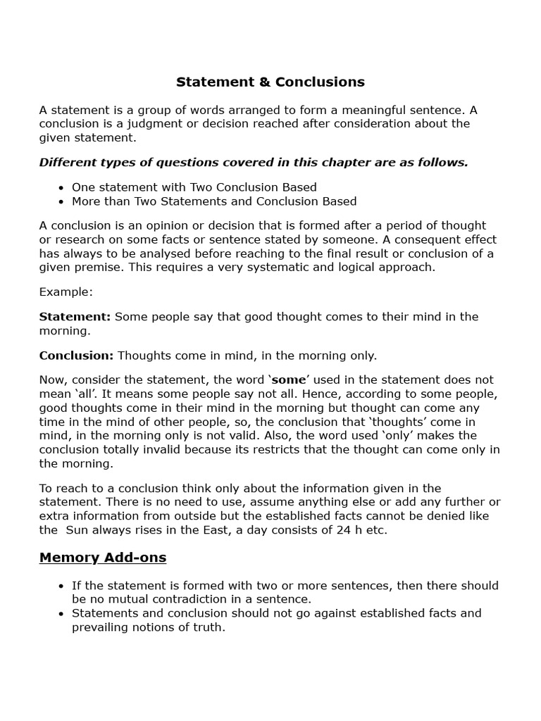 Understanding Statements and Conclusions | PDF | Thought | Mind
