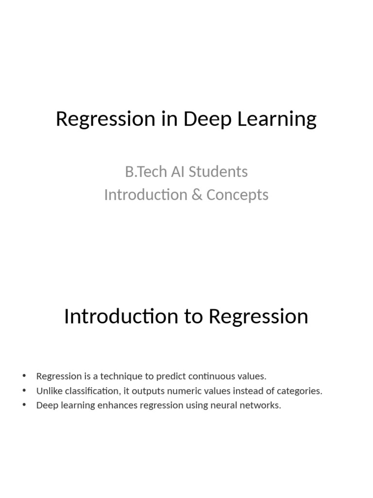 Deep Learning Regression Techniques | PDF | Regression Analysis | Deep ...