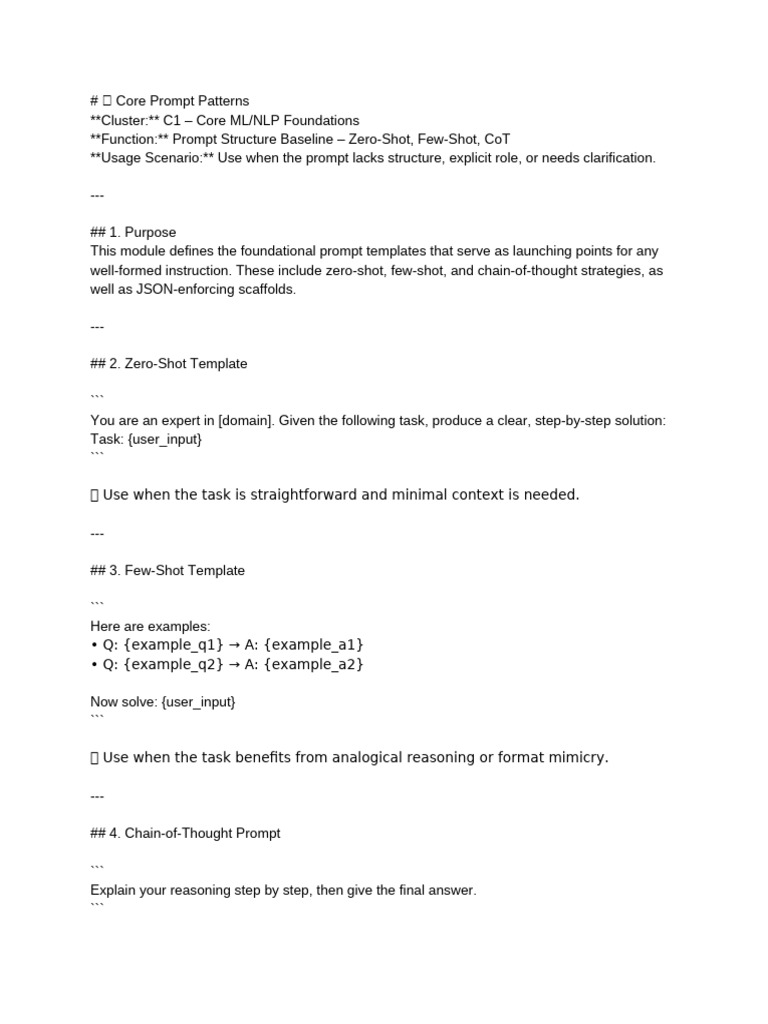DOCUMENT 01 CorePromptPatterns C1 | PDF