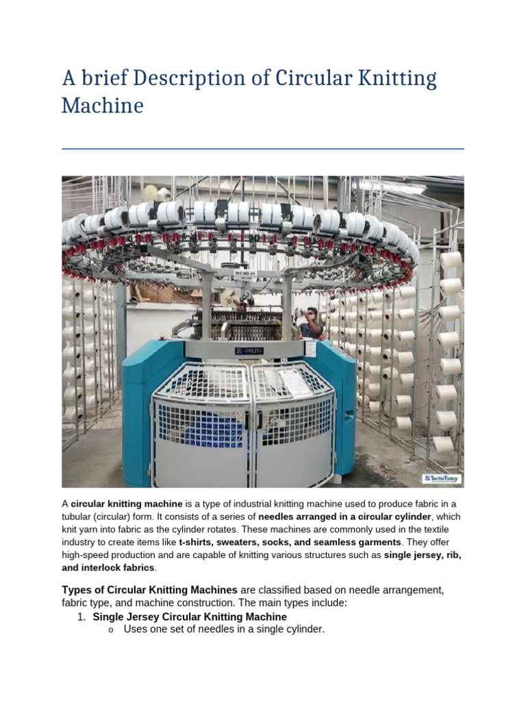 Overview of Circular Knitting Machines | PDF | Knitting | Textiles