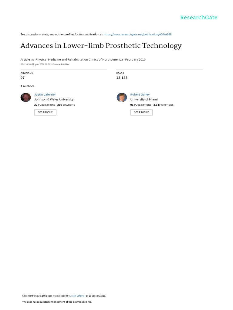 Advances in Prosthetic Leg Technology | PDF | Prosthesis | Amputation