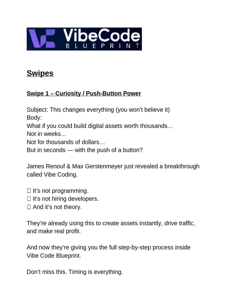 Vibe Code Blueprint - Swipes | PDF