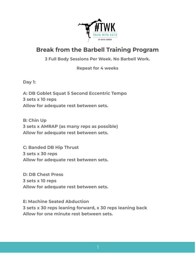 TWK Break From The Barbell Training Program | PDF