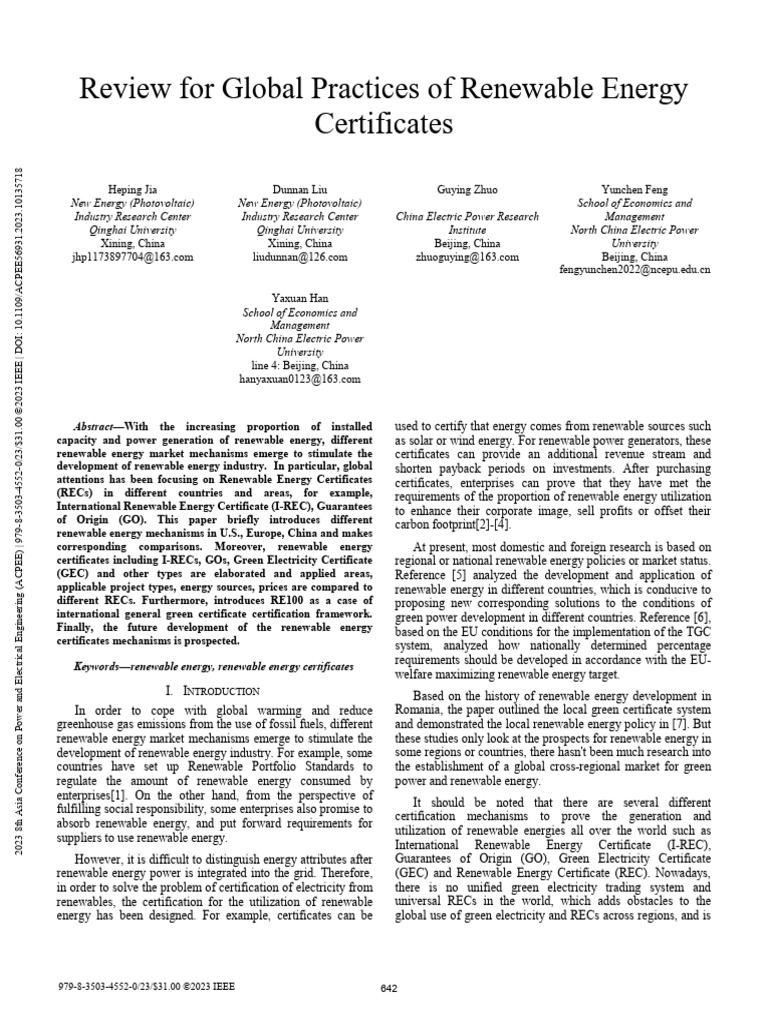 Global Review of Renewable Energy Certificates | PDF | Renewable Energy ...