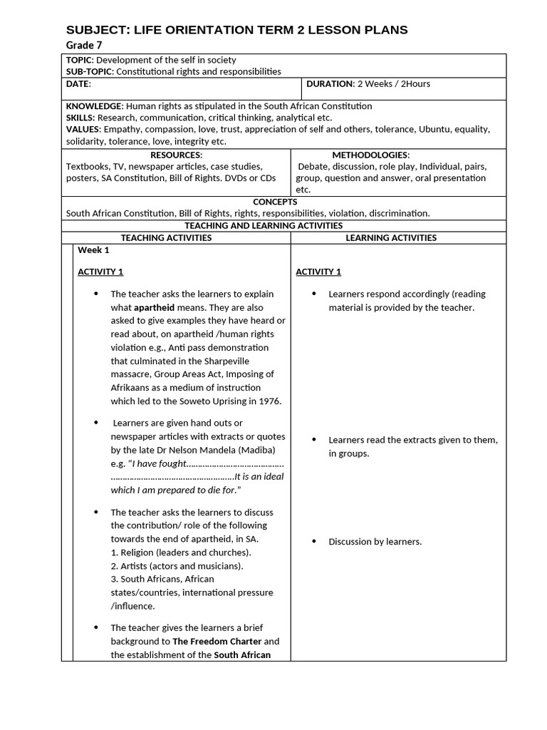 Grade 7 Life Orientation Lesson Plans | PDF | Human Trafficking ...
