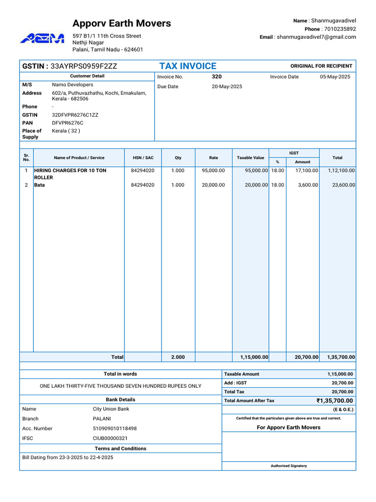 Tax Invoice for Namo Developers | PDF | Payments | Government Finances