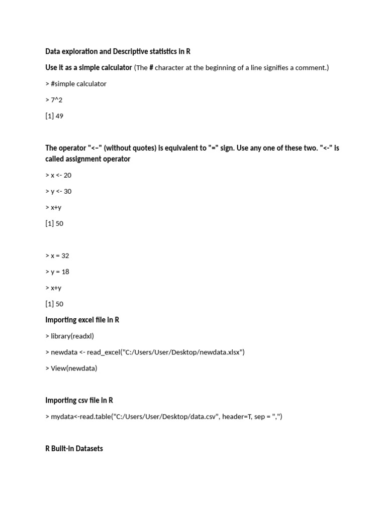 R Data Exploration & Statistics Guide | PDF | Comma Separated Values ...