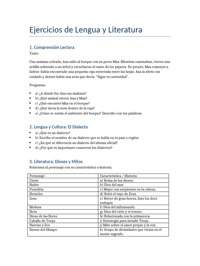Ejercicios de Lengua y Literatura Infantil | PDF | Hera | Zeus