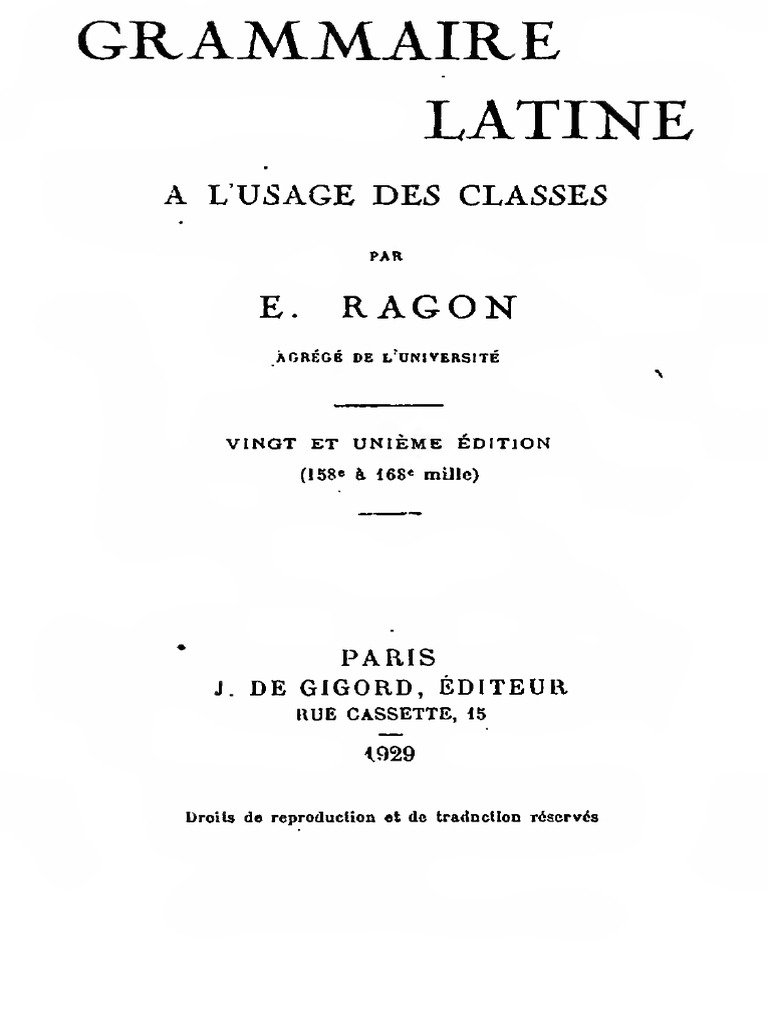 Grammaire Latine : Édition 21e | PDF | Genre grammatical | Nombre ...
