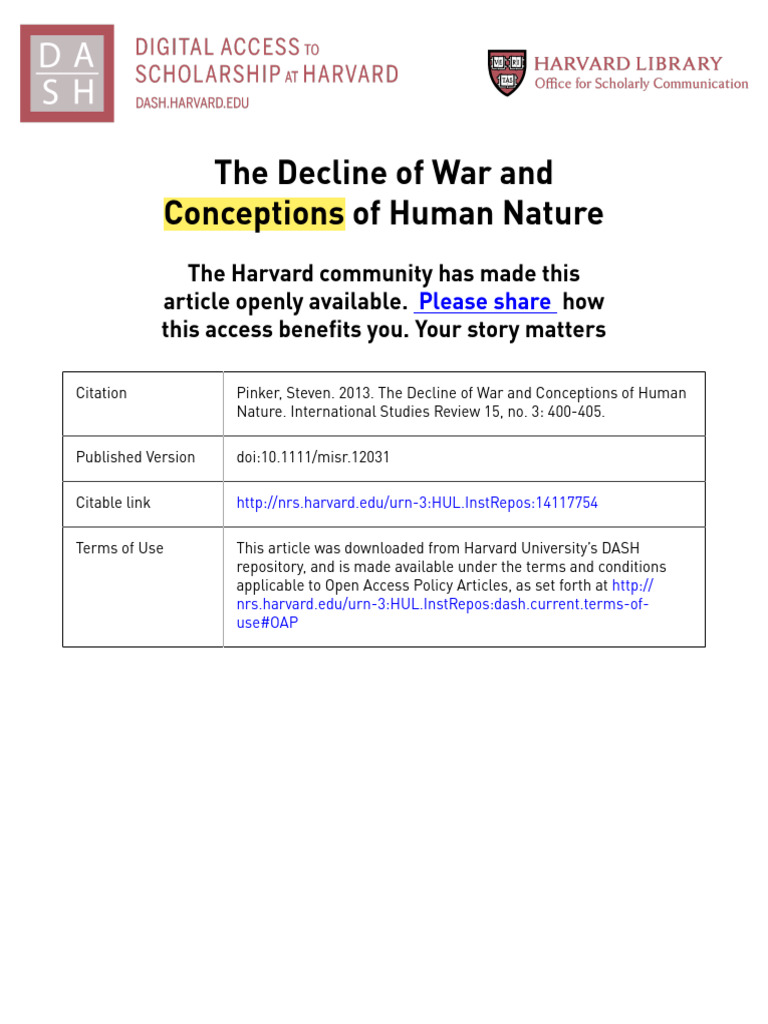 Declining War and Human Nature Insights | PDF | Violence | Capital ...