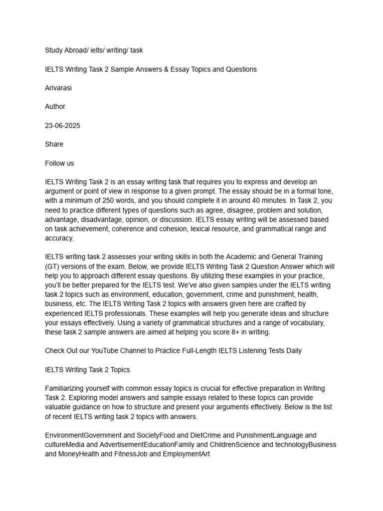 IELTS Writing Task 2 Sample Essays | PDF