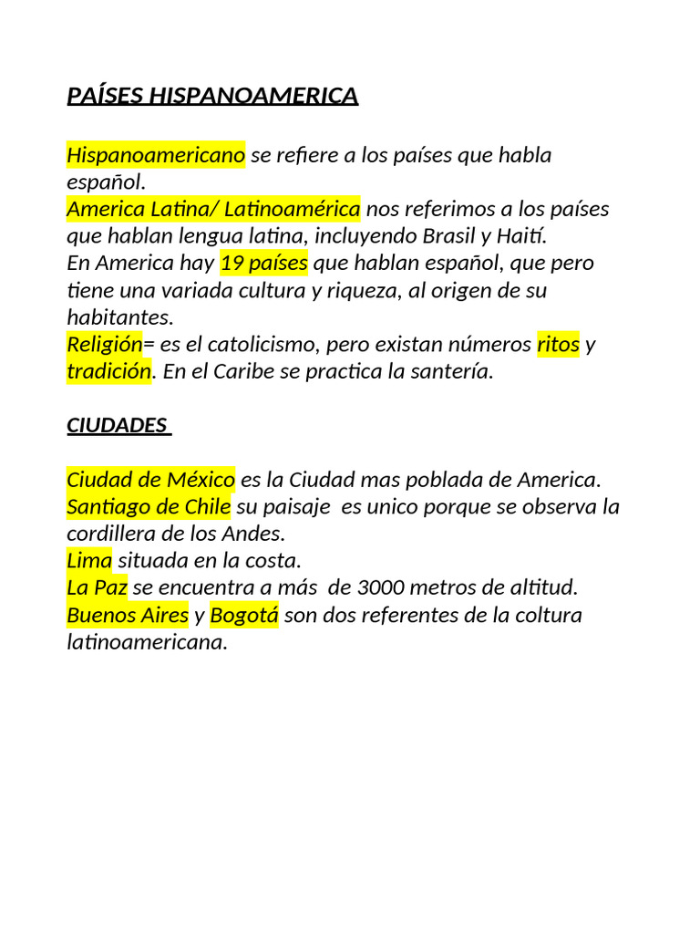 Países de Hispanoamérica y su diversidad | PDF