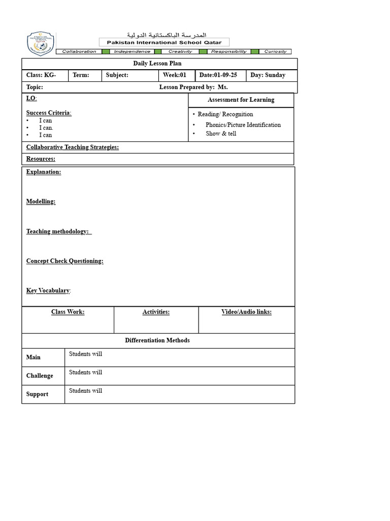 KG Lesson Plan and Teaching Strategies | PDF