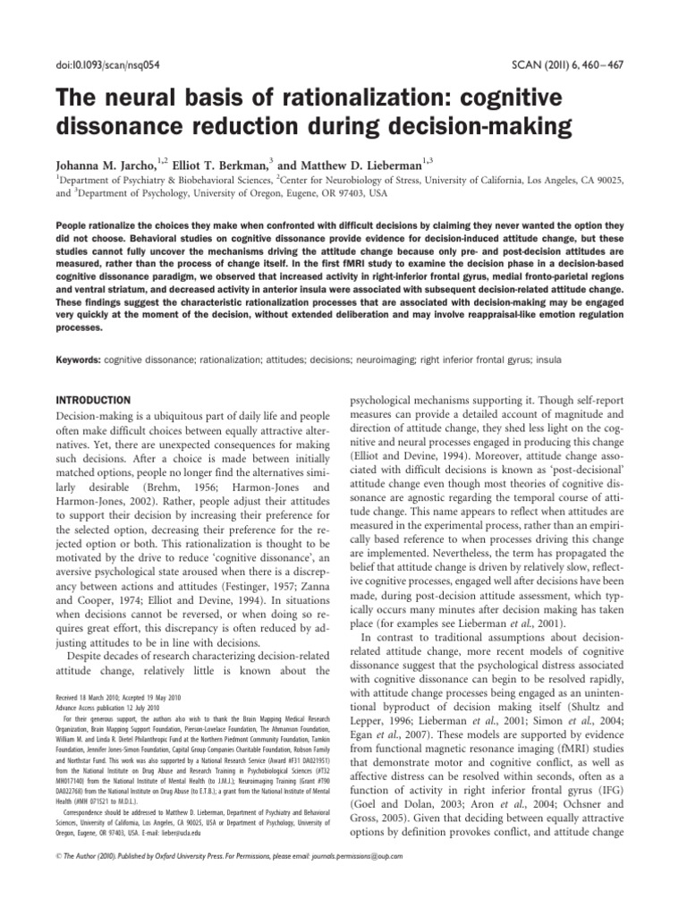 Neural Mechanisms of Decision Rationalization | PDF | Decision Making ...