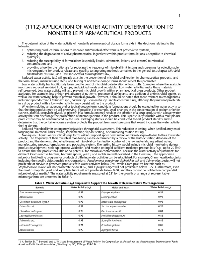 Water Activity in Nonsterile Pharmaceuticals | PDF | Microorganism ...