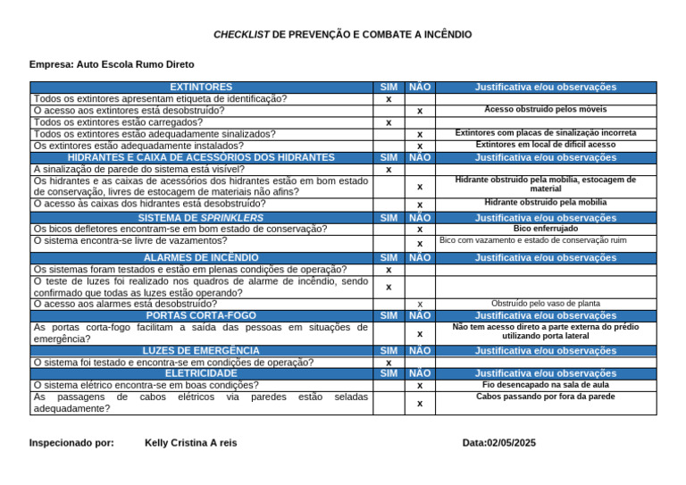 Checklist de Segurança Contra Incêndio | PDF
