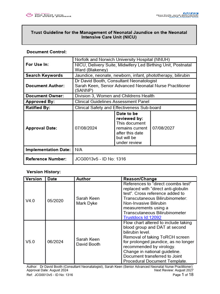 Neonatal Jaundice Management Guidelines | PDF | Neonatal Intensive Care ...