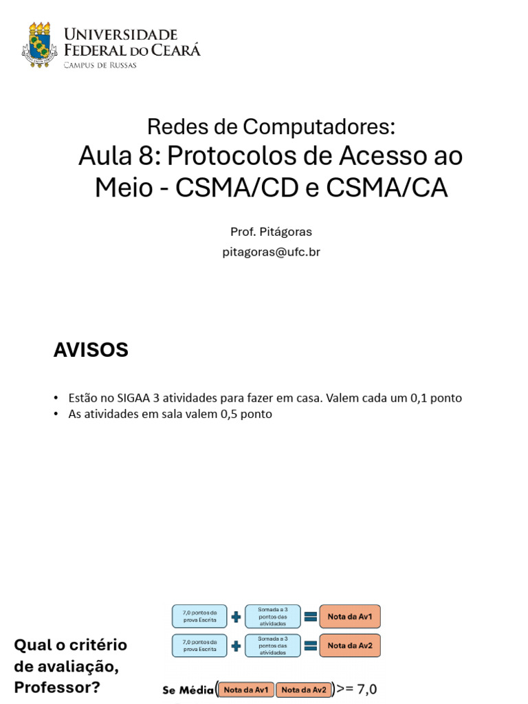 Aula08-Protocolos de Acesso Ao Meio - CSMA-CD e CSMA-CA | PDF | Rede de ...