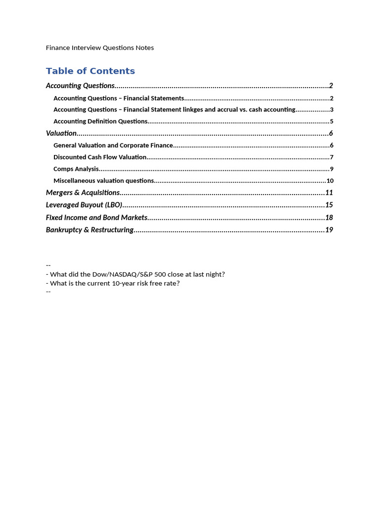 Finance Interview Questions Overview | PDF | Discounted Cash Flow ...