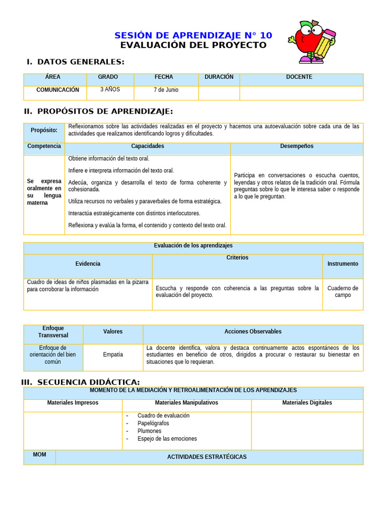 Evaluación del Proyecto de Aprendizaje | PDF | Evaluación | Plan de ...